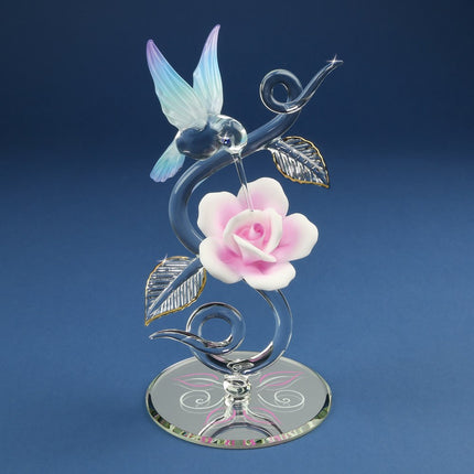 Hummingbird, Rose Vine Glass Figurine ,