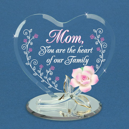 Heart of Our Family Mom Rose Glass Figurine ,