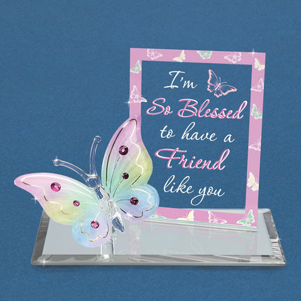 Blessed Friend Rainbow Butterfly Glass Figurine ,