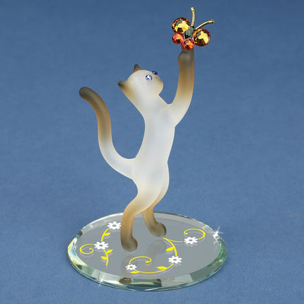 Siamese Cat and Butterfly Glass Figurine ,