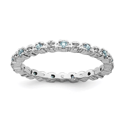 Sterling Silver Stackable Expressions Aquamarine & Diamond Ring | QSK534 ,