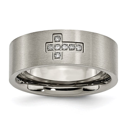 Titanium Brushed Diamond Cross Flat Band | TB444A ,