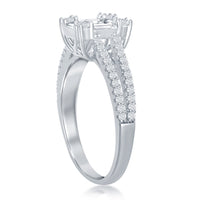 Sterling Silver Baguette CZ Emerald-Cut Engagement Ring - W-2411 ,