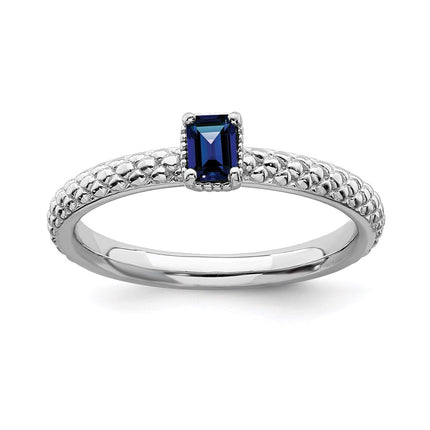 Sterling Silver Stackable Expressions Created Sapphire Single Stone Ring | QSK1581 ,