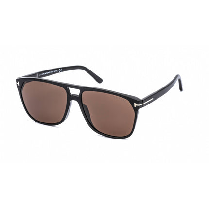 Tom Ford Men's Sunglasses - Shiny Black Metal Pilot Frame Brown Lens | FT0679 01E ,