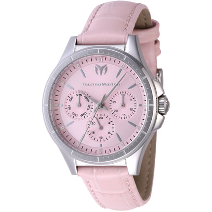 Technomarine Women's Watch - MoonSun Day-Date Pink Dial Leather Strap | TM-822056 ,