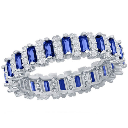 Classic Women's White and Sapphire CZ Band Ring - W-2669 ,