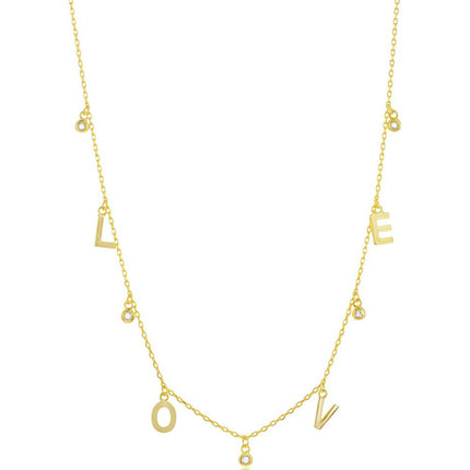 Classic Women's Necklace - Gold Plated Sterling Silver LOVE and CZ Charms | M-6932-GP ,