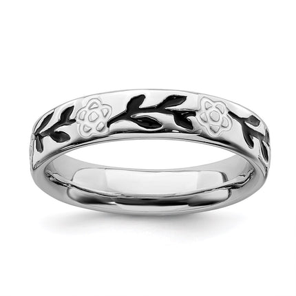 Sterling Silver Stackable Expressions Polished Enameled Flower Ring | QSK106 ,