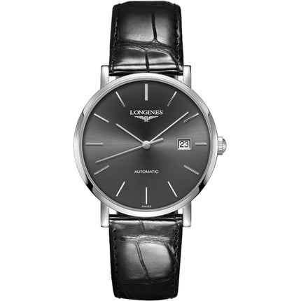 Longines Men's Watch - Elegant Automatic Power Reserve Black Leather Strap | L49104722 ,