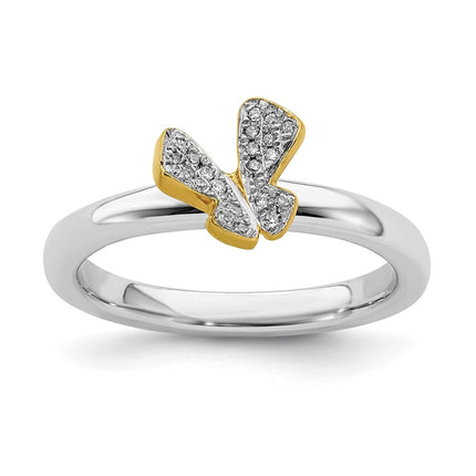 Sterling Silver Stackable Expressions Gold-plate Butterfly Diamond Ring | QSK1063 ,