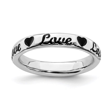 Sterling Silver Stackable Expressions Black Enamel Love Ring | QSK1538 ,