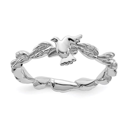 Sterling Silver Stackable Expressions Rhodium-plated Polished Dove Ring | QSK2049 ,