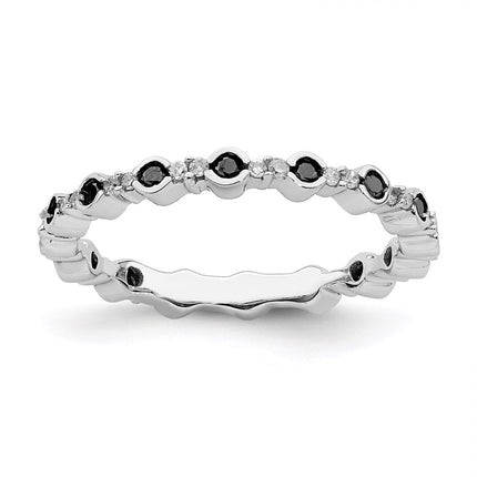 Sterling Silver Stackable Expressions Polished Black/White Dia Ring | QSK641 ,