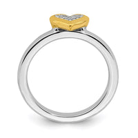 Sterling Silver Stackable Expressions Heart w/Diamond & Vermeil Ring | QSK1064 ,