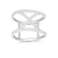 Sterling Silver CZ "X" Double Wire Wide Ring - W-9920 ,