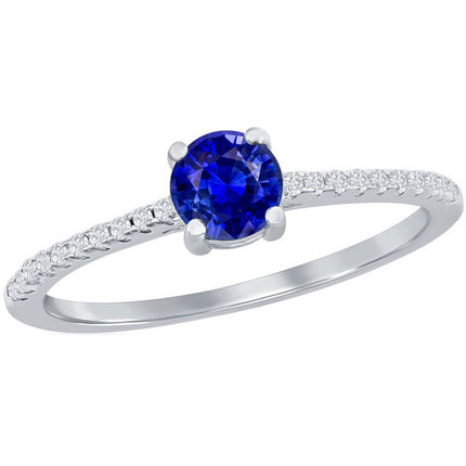 Classic Women's Sapphire and White Topaz Ring - W-2855 ,