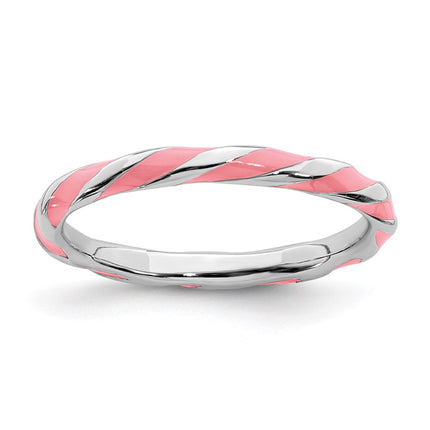 Sterling Silver Stackable Expressions Twisted Pink Enameled Ring | QSK555 ,