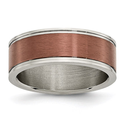 Titanium Grooved Edge 8mm Brown IP-plated Brushed/Polished Band | TB314 ,