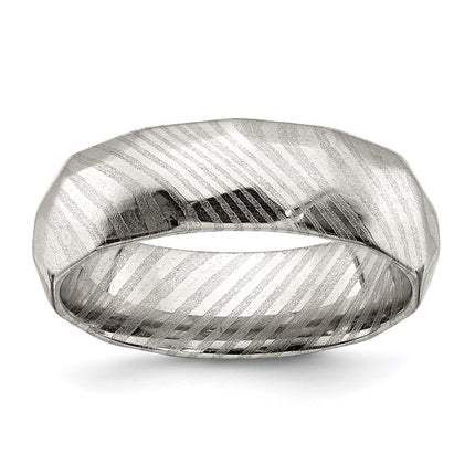 Damascus Steel Polished Faceted 7mm Band | SR679 ,