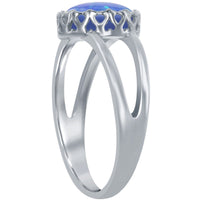 Women's Ring - Sterling Silver Round Blue Opal Open Band, Size 9 | W-2526-9 ,