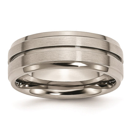 Titanium Grooved Ridged Edge 8mm Brushed and Polished Band | TB15 ,