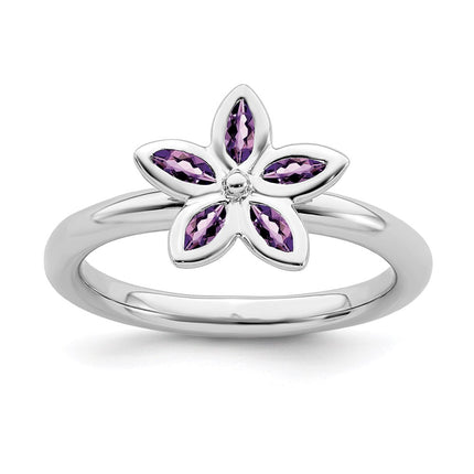 Sterling Silver Stackable Expressions Amethyst Flower Ring | QSK488 ,