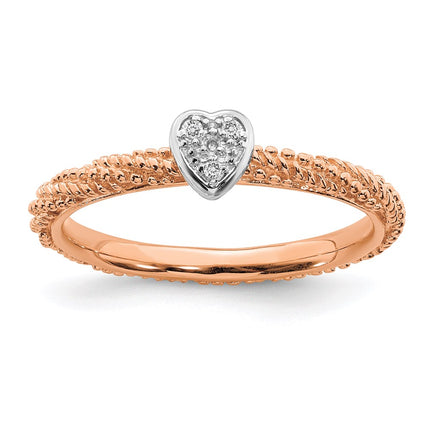Sterling Silver Diamond Stackable Expressions Rose Gold Plated Heart Ring | QSK1828 ,