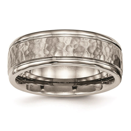 Titanium Polished w/Satin Hammered Center Grooved Ring | TB480 ,