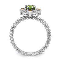 Sterling Silver Stackable Expressions Peridot, Citrine & Diamond Ring | QSK857 ,
