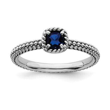 Sterling Silver Stackable Expressions Polished Cr.Sapphire Ring | QSK627 ,