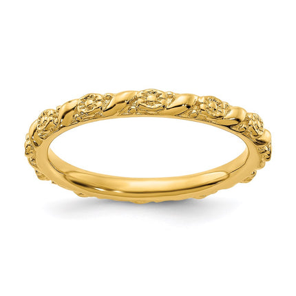 Sterling Silver Stackable Expressions Gold-plated Polished Flower Ring | QSK2057 ,