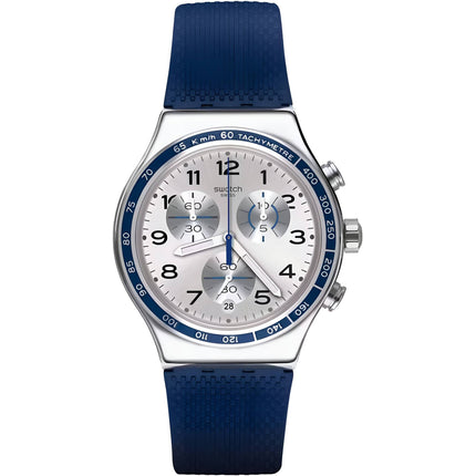 Swatch Men's Watch - Frescoazul Chronograph Matte Navy Blue Rubber Strap | YVS439 ,