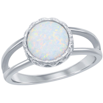 Women's Ring - Sterling Silver Round White Opal Band, Size 9 | W-2525-9 ,