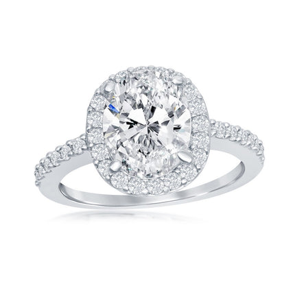Sterling Silver Large Oval Halo CZ Engagement Ring - W-2404 ,