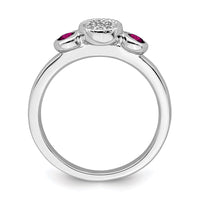 Sterling Silver Stackable Expressions Dbl Round Rhod. Garnet & Dia. Ring | QSK525 ,