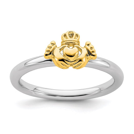 Sterling Silver Stackable Expressions Yellow-plated Claddagh Ring | QSK1945 ,
