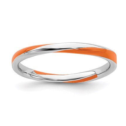 Sterling Silver Stackable Expressions Twisted Orange Enameled Ring | QSK565 ,