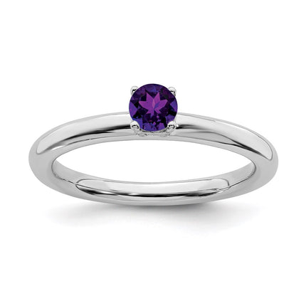 Sterling Silver Stackable Expressions Rhodium Amethyst Ring | QSK1900 ,