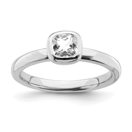 Sterling Silver Stackable Expressions Cushion Cut White Topaz Ring | QSK449 ,