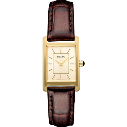 Seiko Women's Watch - Essentials Quartz Light Champagne Dial Leather Strap | SWR066 ,