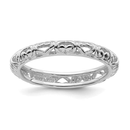 Sterling Silver Stackable Expressions Rhodium Carved Ring | QSK1611 ,