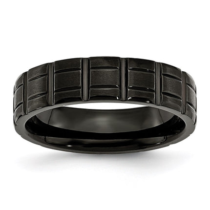 Titanium Notched Black IP-plated 6mm Brushed and Polished Band | TB353 ,
