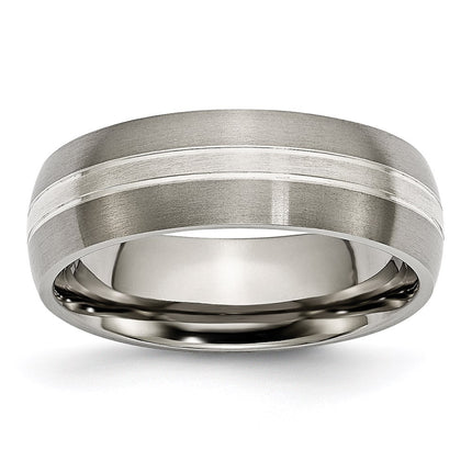 Titanium Grooved 7mm Sterling Silver Inlay Brushed/Polished Band | TB138 ,