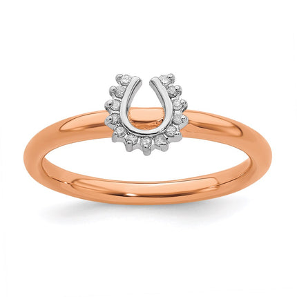 Sterling Silver Stackable Expressions Pink-plated Dia. Horseshoe Ring | QSK1978 ,