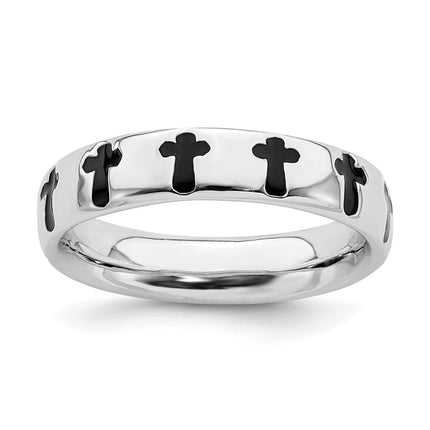 Sterling Silver Stackable Expressions Polished Enameled Cross Ring | QSK108 ,