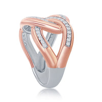 Sterling Silver TT Large Interlocking Curb Link CZ Ring - W-2052 ,