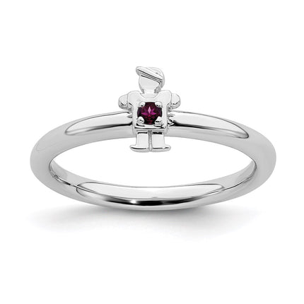 Sterling Silver Stackable Expressions Rhodium Rhodolite Garnet Boy Ring | QSK1916 ,