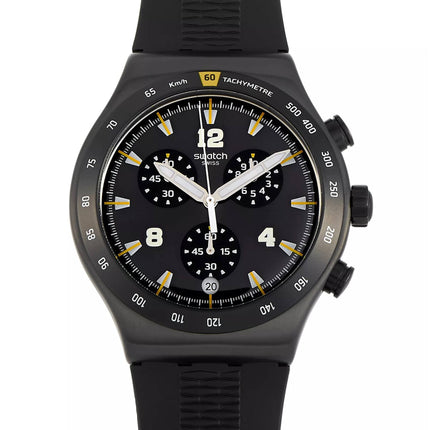 Swatch Men's Watch - Irony Chrononero Swiss Quartz Black Dial Rubber Strap | YVB405 ,