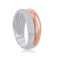 Sterling Silver TT Micro Pave Rose GP Double Band Ring - W-2053 ,